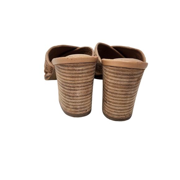 Joie Tan Criss Cross Woven Leather Peep Toe Block Heels Slip On Sandals Size 8 - Picture 9 of 10